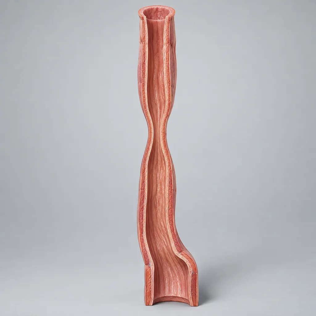 Cut-away model of the esophagus with one narrowed segment part way down