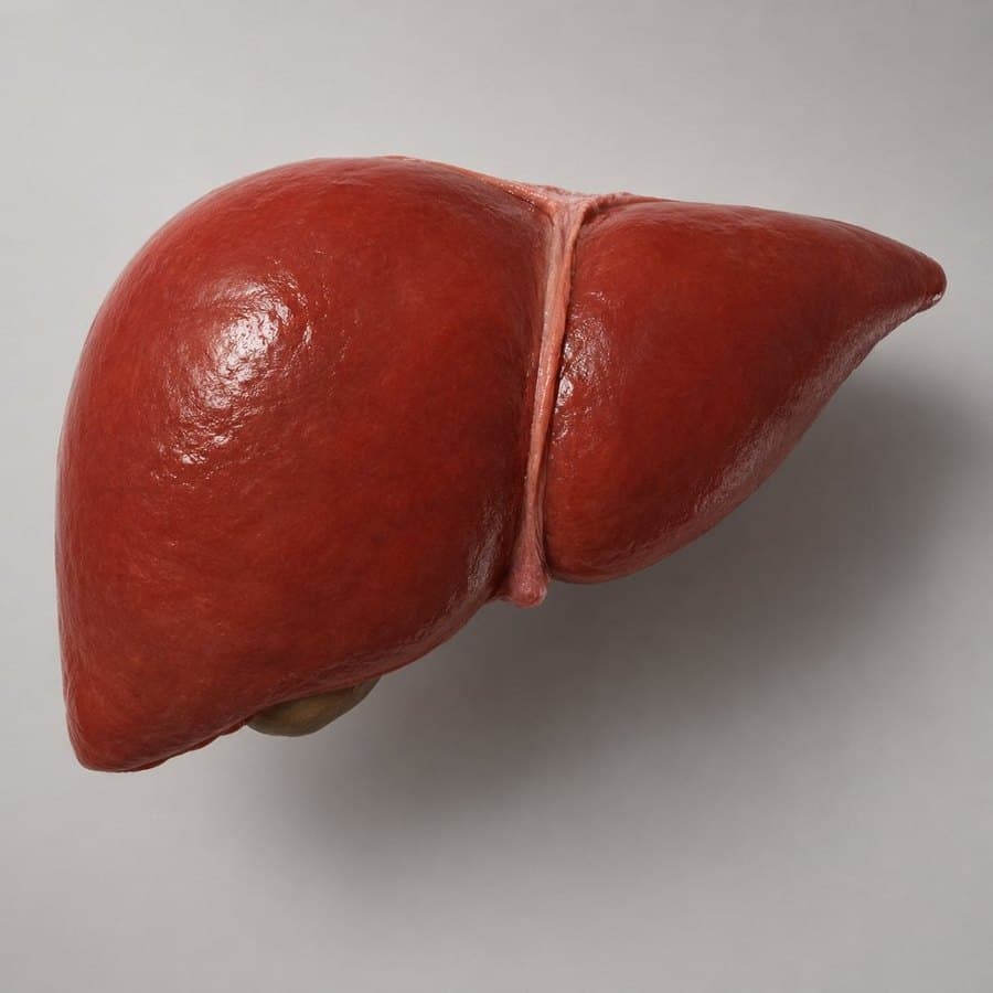 A healthy liver, smooth and deep red