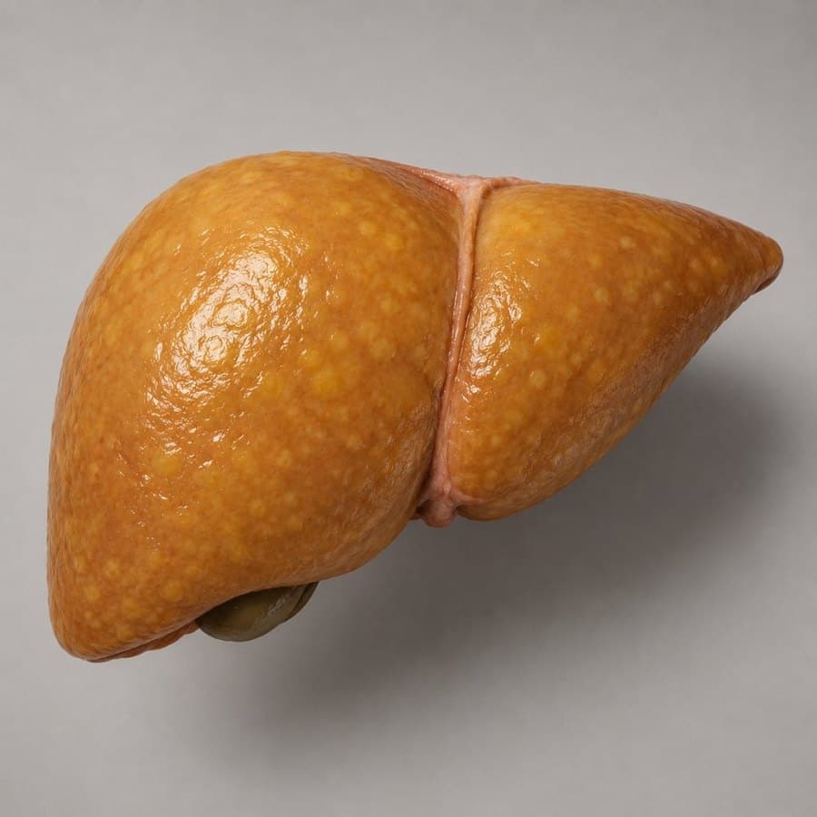 A liver enlarged and yellowed by stored fat