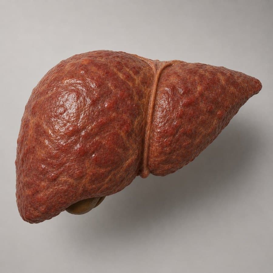 A liver that is inflamed and mottled in colour